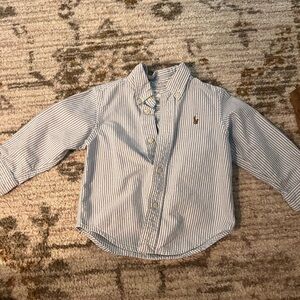 Ralph Lauren Kids White and Blue Striped Button-Down Shirt